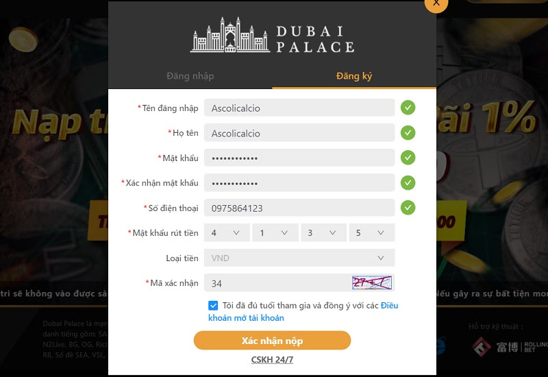 Nhanh chóng đăng ký tài khoản tại nhà cái Dubai Palace nhé