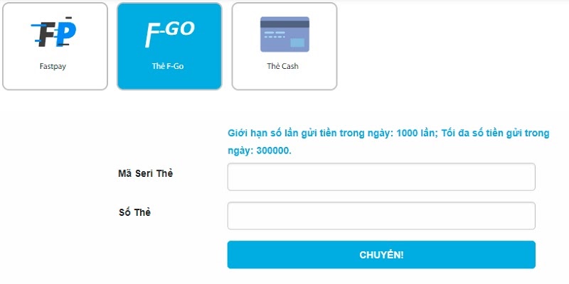 Phương thức nạp tiền nhanh chóng qua thẻ F-Go